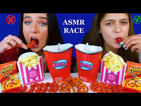 ASMR RACE PARTY (HOT CHEETOS, MARSHMALLOW FRIES, ONION RINGS, SODA BOTTLE) MUKBANG 먹방