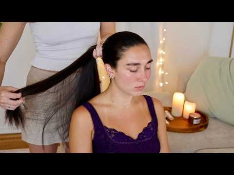 ASMR ✨ Long Hair Brushing, Soft Scratches, Hair Play, Back Tingles w/ Michaela (Whisper)