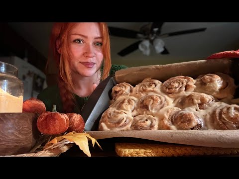 ASMR Baking Maple Cinnamon Rolls 🍁 (Close Whispers, Night Ambience)