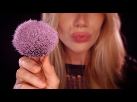 Close-up ASMR | Face Brushing with Mouth Sounds &  Breathy Deep Ear Attention