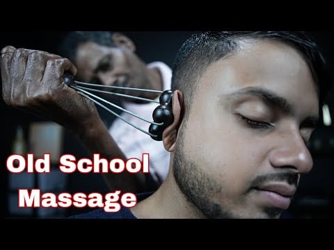 Indian Old School Barber Doing ASMR Massage With Neck Cracking | ASMR Scratching And Tapping