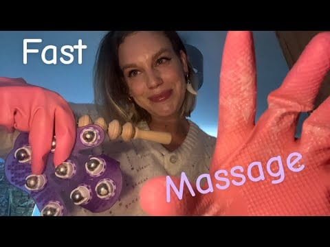 [ASMR] Fast & Aggressive Rubber Gloves Face + Neck Massage | Lotion + Rollers