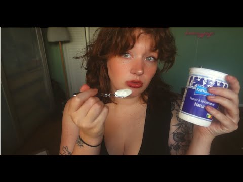 ASMR eating yogurt (intense mouth sounds, mukbang, super tingly)