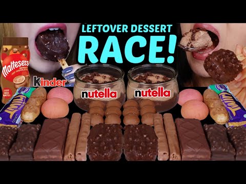 ASMR LEFTOVER DESSERT RACE! MINI DOVE ICE CREAM BARS, CHOCOLATE CHIP MOUSSE CAKE, NUTELLA, KINDER 먹방