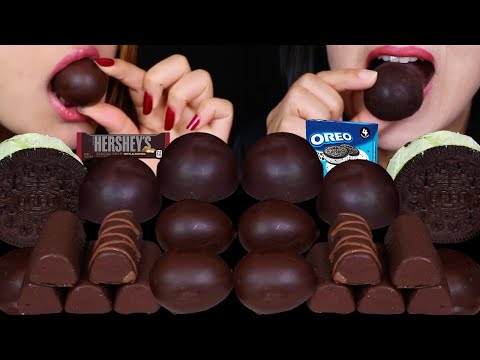 ASMR DARK CHOCOLATE DESSERTS! MINI DOVE ICE CREAM BARS, CHOCOLATE EGG CAKES, OREO SANDWICH, BON BONS