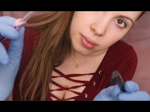 ASMR Doing Your Eyebrows - Shaving, Brushing, Latex gloves, Tweezing etc...