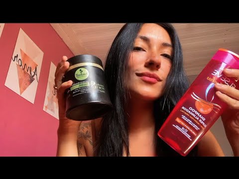 ASMR mostrando meus produtos de cabelo favoritos do momento🩷