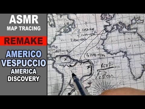 ASMR Remake: Tracing Amerigo Vespucci Explorations 🌍 on a Paper Map with Facts | ASMR map tracing