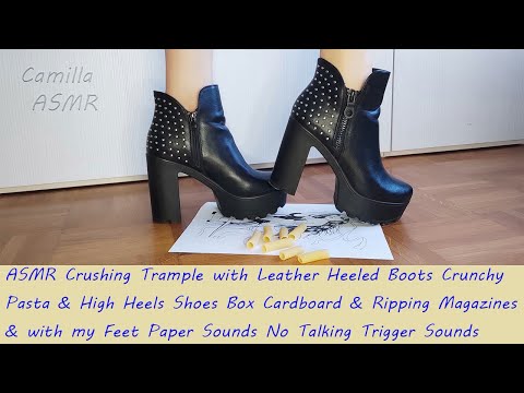 ASMR Crushing Trample with Boots Crunchy Pasta & High Heels Box & Ripping Magazines & with my Feet