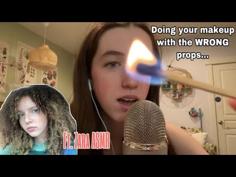 Asmr doing your makeup using the wrong ￼props ( Collab ft @Zara ASMR )