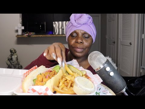 LA Crawfish Fried Craw-Fish Po Boy ASMR Eating Sounds