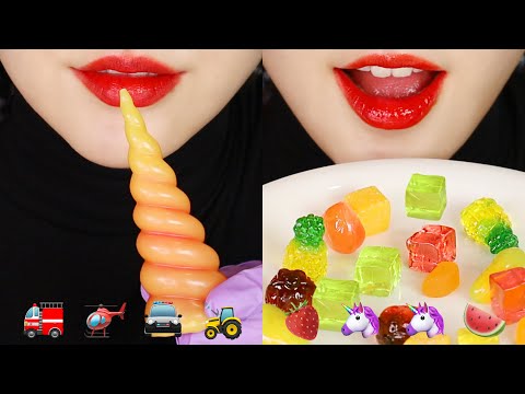 SUGAR ICING COOKIES ASMR FRUITS JELLY EATING SOUND ASMR EMOJI FOOD ASMR 🚜