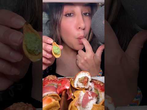 Boxy eats: Sushi and Chips #asmr #mukbang #fyp