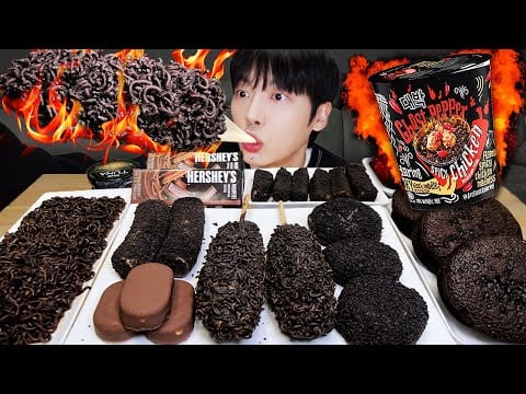 ASMR MUKBANG | 고스트 페퍼 대왕 가래떡 튀김 핫도그 불닭 블랙 음식 먹방 & 레시피 FIRE Ghost Pepper Tteokbokki