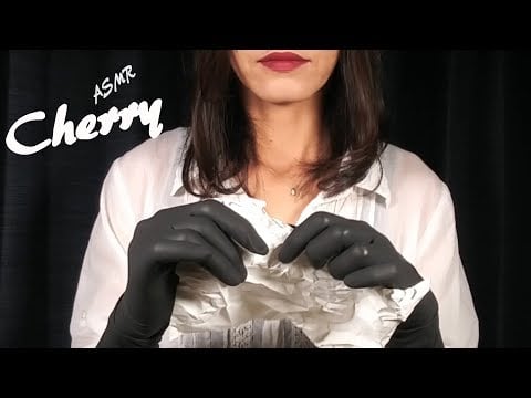 【ASMR】Ripping Crumpled Paper with Black Rubber Gloves 검은 고무 장갑으로 구겨진 종이 추출 / 黒いゴム手袋でしわくちゃの紙を破る