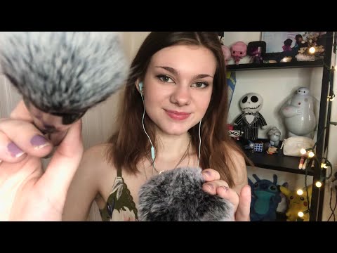 ASMR | Fluffy Mic Brushing, Face Brushing, & Some Mouth Sounds 😴