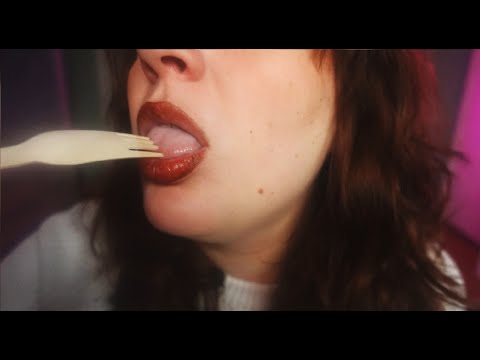 ASMR eating you with a wooden spoon and fork, no talking (eating sounds, mouth sounds, close up)