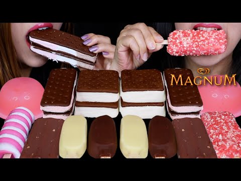 ASMR MINI MILK & WHITE MAGNUM ICE CREAM BARS, NEAPOLITAN ICE CREAM SANDWICHES, STRAWBERRY SHORTCAKE
