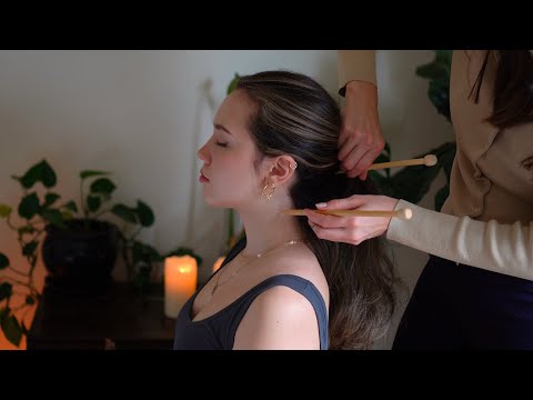 ASMR Hair Play w/ Jade Sticks, Scalp Inspection, Brushing (Whispers, Guided Meditations)