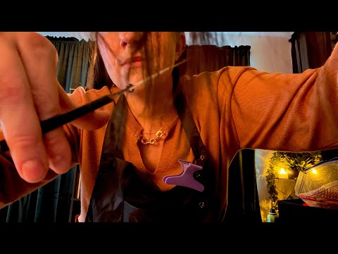 ASMR Hair Trim | Crinkly Apron, Clipping, Brushing, Combing, Cutting Sounds