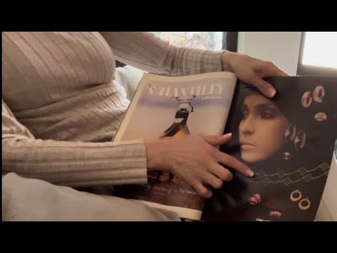 ASMR Page turning, Vintage Vogue glossy magazine, sticky pages/paper, tapping, whispering, tracing