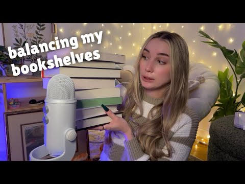ASMR balancing my bookshelves for September (lots of book triggers, whispering)