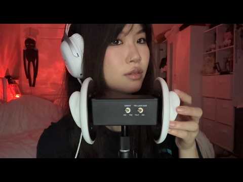 ASMR Tapping and Close Trigger Words w/ 3Dio // tapping, close whispers, mouth sounds