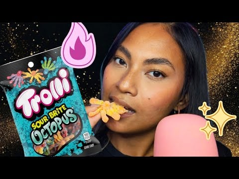 ASMR Eating Trolli Sour Brite Octopus Gummies , Looped For Relaxing