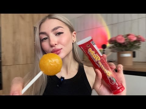 Asmr lollipop ✨ASMR lollipop licking ✨Gum chewing✨Mouth sounds✨ sour liquid caramel😝