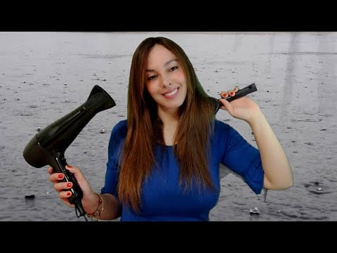 ASMR HAIR DRYER LOW AND RAIN SOUNDS | WHITE NOISE | BRUSHING HAIR |