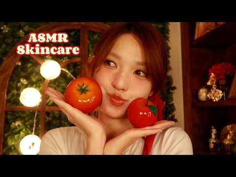 ASMR 🍒🍌 Relaxing Food-Themed Skincare Treatment on You (cleansing, hair brush, massage, whispers}