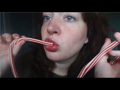 ASMR eating long rope candy no talking (intense mouth & eating sounds, close up, strawberry pencil)