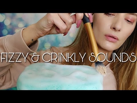 ASMR SPONGE MIC BRUSHING - CRINKLY PLASTIC NO TALKING - FIZZY SOUNDS