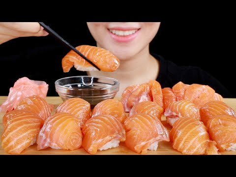 ASMR Salmon Sushi and Sashimi No Talking Eating Sounds