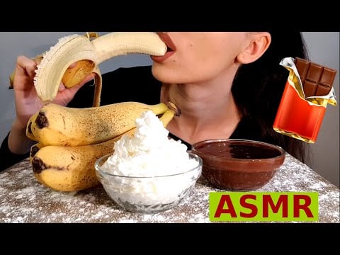 ASMR | Eating Banana With Chocolate and Whipped Cream | No Talking | Lady M. ASMR