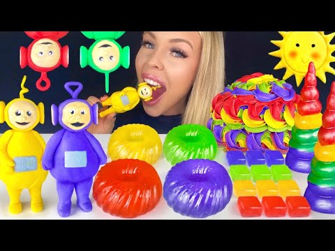 ASMR EDIBLE TELETUBBIES, SWIRL CAKE, UNICORN HORN, JELLY MUKBANG 먹방 HUNNIBEE ASMR 꿀벌