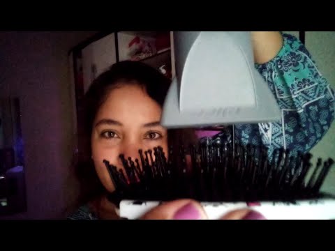 ASMR Fazendo Escova com sons reais + Chapinha no seu cabelo + spray finalizador 🌼