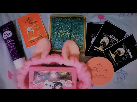 ASMR BINAURAL: MINHAS MAQUIAGENS NOVAS / MY NEW MAKEUP (WHISPERS, PACKING SOUNDS, TAPPING)🎧