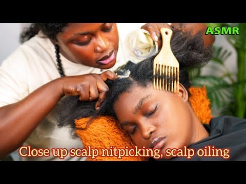 ASMR✨CLOSE-UP Scalp Nitpickin, Scalp Oilin & Scratching on My Sister | Relaxin Hair Partin + Whisper