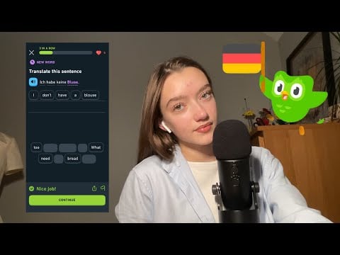 ASMR auf Deutsch auf Duolingo! Pt.3 | German on Duolingo | clicky whispers, rain sounds, German ASMR