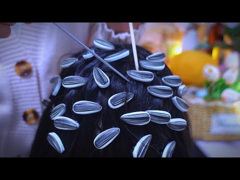 When Your Child Play Your Hair ASMR with Seeds and Wooden Comb