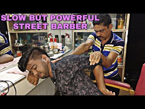 Slow technique head and body massage by Indian barber | powerful Neck cracking asmr