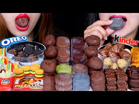 ASMR MINI DESSERTS (CHOCOLATE CREAM PUFFS, ICE CREAM, OREO, KINDER, GUMMY FRIES, PIZZA, ICE CREAM 먹방