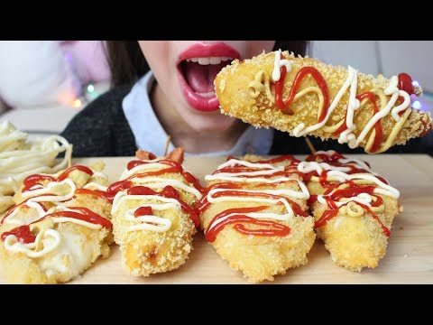 ASMR Korean Mozzarella CORN DOGS *messy (Extreme CRUNCHY Eating Sounds) No Talking