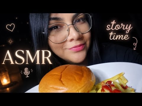 ASMR comiendo hamburguesa y papas + Story time de mi primera mascota