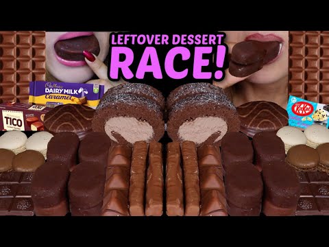 ASMR LEFTOVER DESSERT RACE! DARK TICO ICE CREAM, CADBURY, FRESH CREAM CAKES, KITKATS, MACARONS 먹방