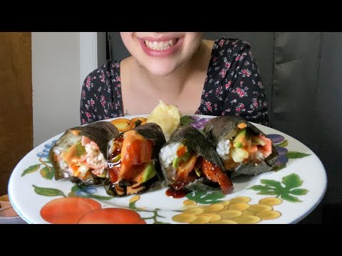 SUSHI CONE ASMR *SALMON AVOCADO,EEL AVOCAD, SPICY CALIFORNIA*