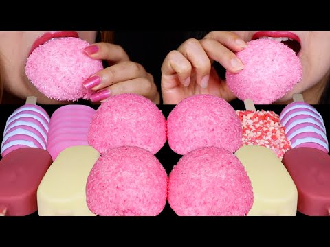 ASMR PINK SNOBALL CAKES, GIANT WHITE CHOCOLATE ICE CREAM BARS, RUBY ICE CREAM BARS, STRAWBERRY POP