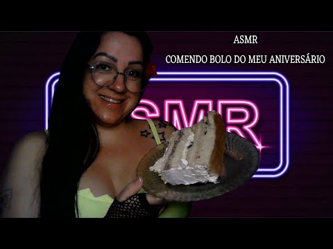 ASMR-COMENDO BOLO DO MEU NIVER E AGRADECENDO A TODOS QUE TIVERAM NA MINHA LIVE #mukbang #asmr