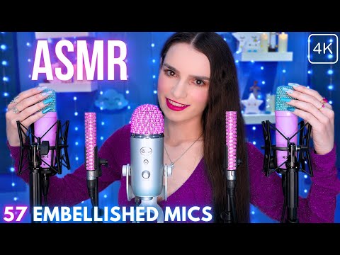 ASMR with 57 EMBELLISHED Mics & Nails 💎 Mic Scratching , Tapping , Massage etc🩷 No Talking for Sleep